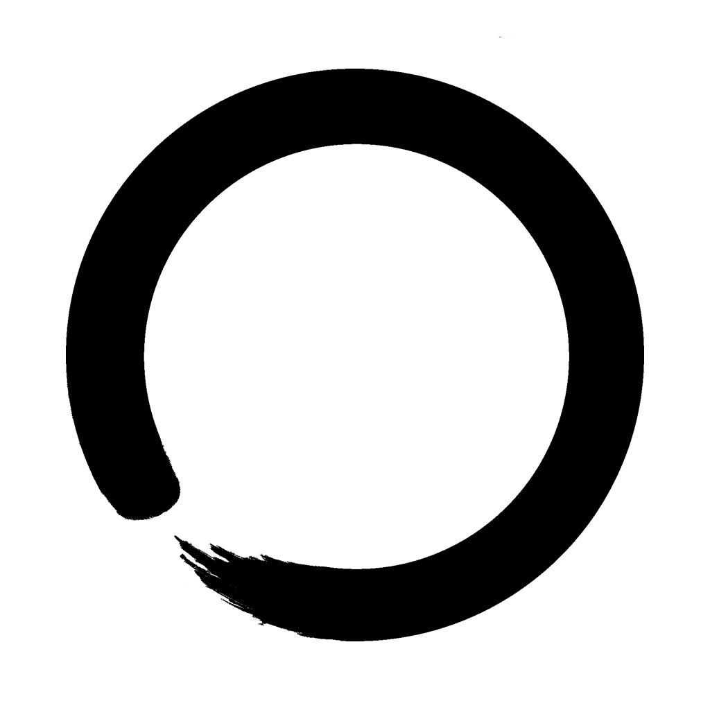 A painted circle that is done in one brush stroke, starting from the lower left and going clockwise. The brush stroke does not fully connect with the beginning of the circle